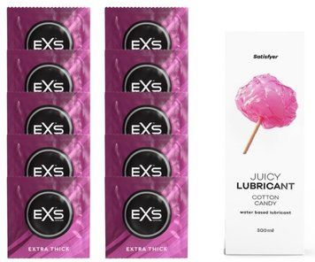 Набор: EXS Extra Thick 10 шт. + Лубрикант Satisfyer Cotton Candy 300 мл SOS11164 фото