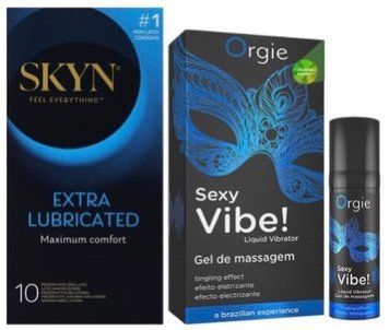 Набір з SKYN Extra Lube (10 шт) + Рідкий вібратор Orgie Sexy Vibe (15 мл) SOS10203 фото