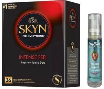 Набір з SKYN Intense Feel (36 шт)  + рідки вібратор 5th Paradise Liquid Vibrator &mdash; Полуниця (10 мл)  SOS9857 фото