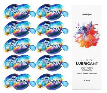 Комплект 𝐎𝐍𝐄 𝐔𝐥𝐭𝐫𝐚𝐅𝐞𝐞𝐥 10 шт. + Лубрикант Satisfyer Juicy Lubricant Euphoric Orgasm (300 мл) SOS12305 фото