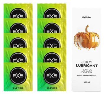 Комплект: EXS Glow in the Dark 10 шт. + Лубрикант Satisfyer Playful Pumpkin 300 мл SOS11365 фото