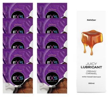 Комплект: из EXS Chocolate 10 шт + Лубрикант Satisfyer Juicy Creamy Caramel water based 300 мл SOS11315 фото
