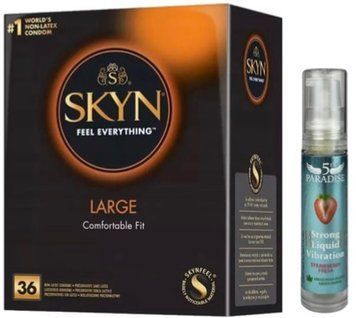 Набір з SKYN Large (36 шт) + Рідкий вібратор 5th Paradise Liquid Vibrator &mdash; Полуниця (10 мл)  SOS9957 фото