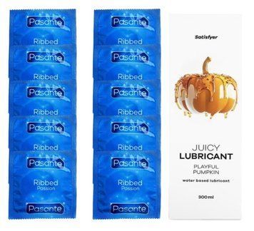 Комплект Pasante Ribbed 10 шт. + Лубрикант Satisfyer Juicy Lubricant Playful Pumpkin (300 мл) SOS12105 фото