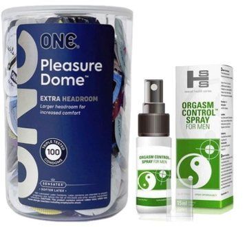 Набір з ONE Pleasure Dome, 100 шт + Пролонгатор SEXUAL HEALTH SERIES ORGASM CONTROL SPRAY, 15 МЛ SOS9597 фото