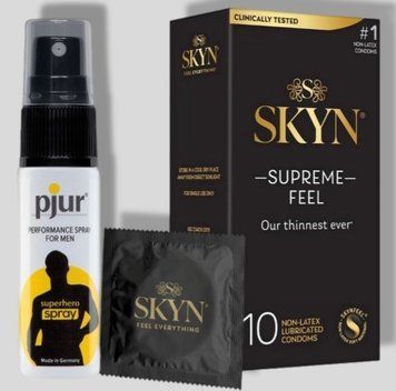 SKyn ​​Supreme Feel 10 штук + Пролонгатор pjur Superhero Spray 20 мл SOS5145 фото