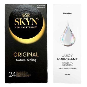 Комплект Лубрикант Satisfyer Juicy Lubricant Naughty Neutral 300 мл + SKYN Original 24 шт SOS12757 фото