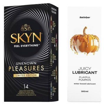 Комплект Лубрикант Satisfyer Juicy Playful Pumpkin 300 мл + Skyn Unknown Pleasures+ 14 шт SOS12875 фото