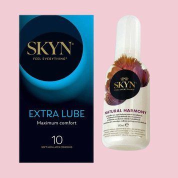 Комплект Skyn Extra Lube 10 шт + Лубрикант SKYN Natural Harmony 80 мл SOS4466 фото