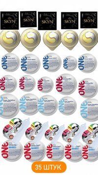 Набір One , Olo та Skyn &ndash; 35 шт : Classic , Ribs , Sensitive , UltraFeel , Tattoo ; Ice Durable Fire ; Original SOS677 фото