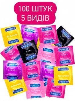 Набор Pasante 100 шт : Regular , Naturelle , Extra Safe , Sensitive , Ribs&Dots SOS587 фото
