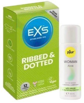 Набор EXS Ribbed & Dotted (12 шт) + pjur Woman Aloe 30 мл SOS13510 фото