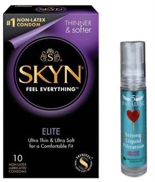Набір з SKYN Elite (10 шт) + Рідкий вібратор потужний смак: 5th Paradise Liquid Vibrator &mdash; Льодяник (10 мл)  SOS9758 фото