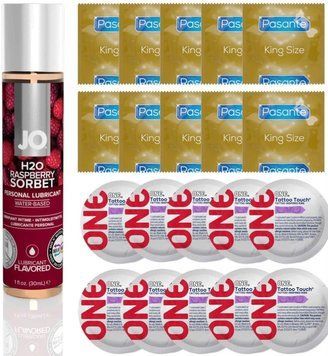 Набор 20 шт Pasante King Size и ONE Tattoo Touch + System JO H2O &mdash; Raspberry Sorbet (30 мл) SOS4908 фото