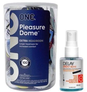 Набір з ONE Pleasure Dome, 100 шт + Пролонгатор LOVELY LOVERS DELAY SPRAY 50 ML SOS9598 фото