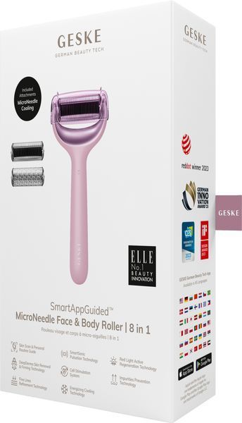 Електронний ролер для обличчя та тіла з мікроголками GESKE MicroNeedle Face&Body Roller 8в1 pink HB0203 фото