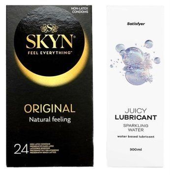 Набор Лубрикант Satisfyer Sparkling Water 300мл + SKYN Original 24 шт. SOS12708 фото