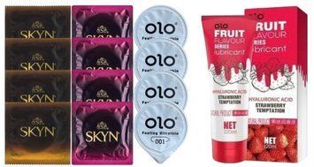 Комплект: Лубрикант OLO со вкусом клубники (120 мл) + 8 шт. SKYN + 4 шт. OLO Feeling Ultrathin SOS10632 фото