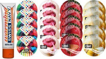 Набор из Swiss Navy Warming 10мл + ONERibs + ONE Bubblegum + ONEChocolateStrawberry + ONEBanana SOS8579 фото
