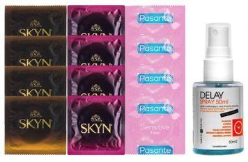 Комплект: Пролонгатор LOVELY LOVERS DELAY SPRAY 50 ML + 8 шт SKYN + 4 шт Pasante Sensitive SOS10832 фото