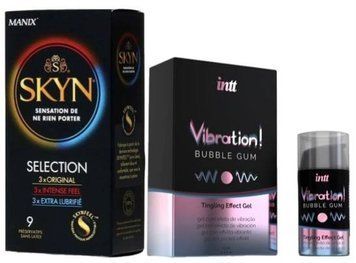 Набор из SKYN Selection (9 шт) + Жидкий вибратор Intt Vibration Bubble Gum (15 мл) SOS9708 фото