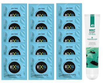 Комплект EXS Air Thin 15 шт + JO Mint Chip Chill &ndash; гель для клитора, 10 мл SOS14780 фото