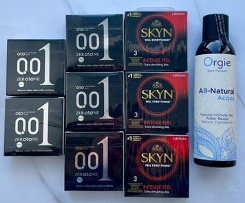 Набор 24 шт OLO Feeling Ultrathin 001 + Skyn ​​Intense Feel + Лубрикант ALL-NATURAL Acqua 150 мл Orgie SOS3794 фото
