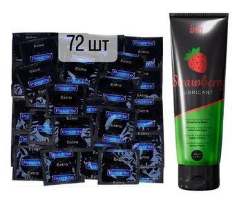 Pasante Extra Safe 72 шт и Лубрикант INTT Strawberry (100 мл) SOS955 фото