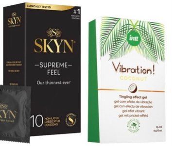 Набір з Skyn Supreme Feel 10 шт + Рідкий вібратор Intt Vibration Coconut Vegan (15 мл)  SOS10304 фото