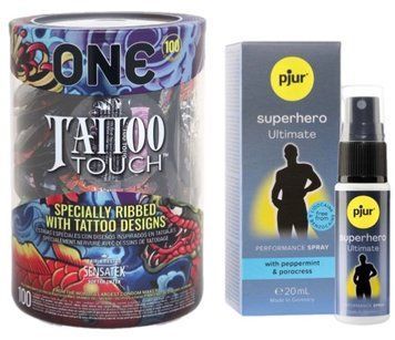 Набор из ONE Tattoo Touch, 100 шт + Пролонгатор pjur Superhero Ultimate Spray 20 мл SOS9153 фото