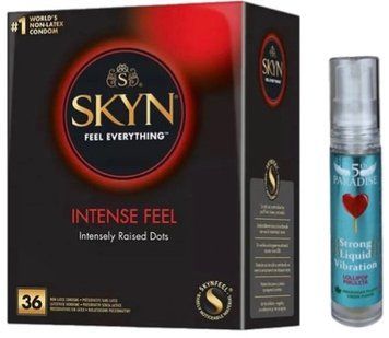 Набір з SKYN Intense Feel (36 шт)  + рідки вібратор 5th Paradise Liquid Vibrator &mdash; Льодяник (10 мл)  SOS9858 фото