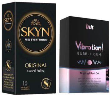 Набір з SKYN Original (10 шт) + Рідкий вібратор Intt Vibration Bubble Gum (15 мл)  SOS9908 фото