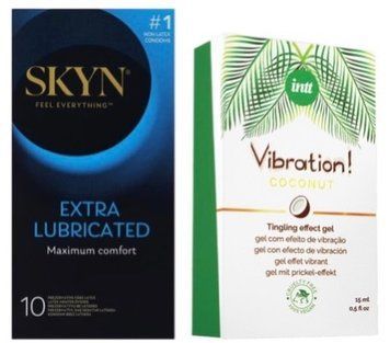 Набір з SKYN Extra Lube (10 шт) + Рідкий вібратор Intt Vibration Coconut Vegan (15 мл)  SOS10204 фото
