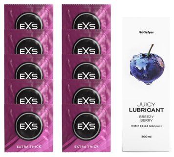 Набор: EXS Extra Thick 10 шт. + Лубрикант Satisfyer Breezy Berry 300 мл SOS11165 фото