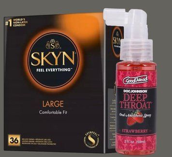 Комплект SKYN Large, 36 шт + Спрей Doc Johnson GoodHead DeepThroat Spray - Sweet Strawberry 59 мл SOS5413 фото