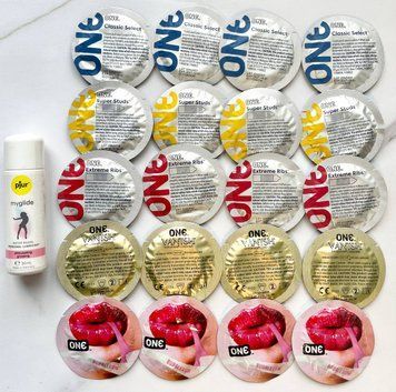 Набір 20 шт - ONE Super Studs, Classic, Vanish, Extreme ribs, Flavor Waves + Лубрикант pjur my glide 30 мл SOS1892 фото