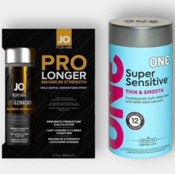 ONE Super Sensitive 12 шт - Пролонгатор JO Prolonger Spray with Lidocaine (60 мл) SOS6282 фото