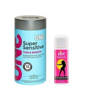 ONE Super Sensitive Pack 12 шт. + Возбуждающая смазка на водной основе pjur My Glide, 30 мл SOS6511 фото