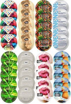 Набір з 40 шт ONE Ribs + ONE Vanish + ONE Tattoo + ONE Sensitive + ONE Glowing + ONE Dome + ONE Bubblegum + ONE Island Punch SOS8313 фото