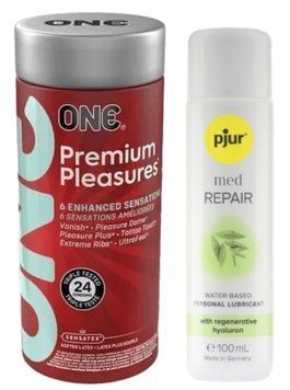 Набор ONE Premium Pleasures 24 шт. + Лубрикант pjur MED Repair glide 100 мл SOS13012 фото