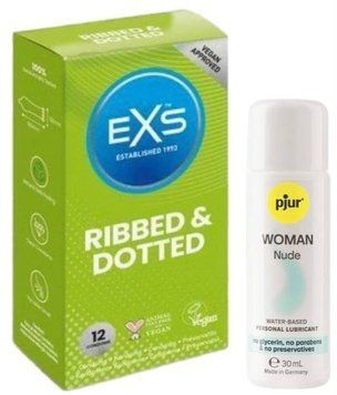 Набор EXS Ribbed & Dotted (12 шт) + pjur Woman Nude 30 мл SOS13511 фото