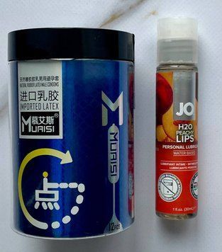 Набор Muaisi 0.02 мм Blue 12 шт. - Лубрикант System JO H2O Peachy Lips (30 мл) SOS2784 фото