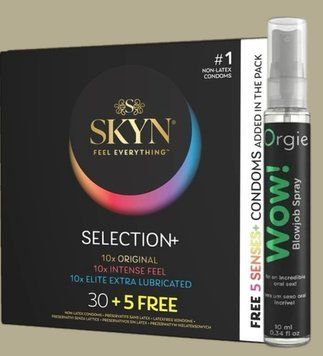 Комплект Skyn Selection 30 шт + 5 of 5 Senses , 35 шт + Спрей WOW! ментол: 10 мл. ORGIE SOS5509 фото