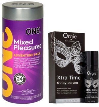 Набор из 24 шт ONE Mixed Pleasures + Пролонгатор Orgie Xtra Time Delay Serum, 15 мл SOS9349 фото