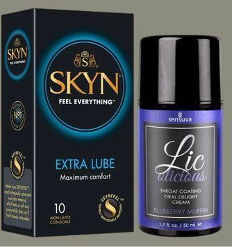 Набор Skyn ​​Extra Lube 10 штук + Гель Sensuva - Lic-o-licious Blueberry Muffin (50 мл) SOS5264 фото