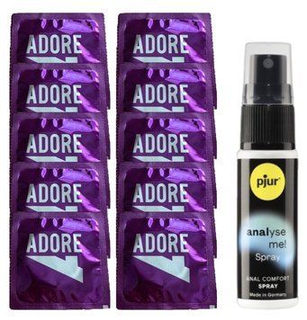 Комплект Pasante Adore Extra Sure 10 шт + pjur Analyse Me! (20 мл)  SOS14178 фото