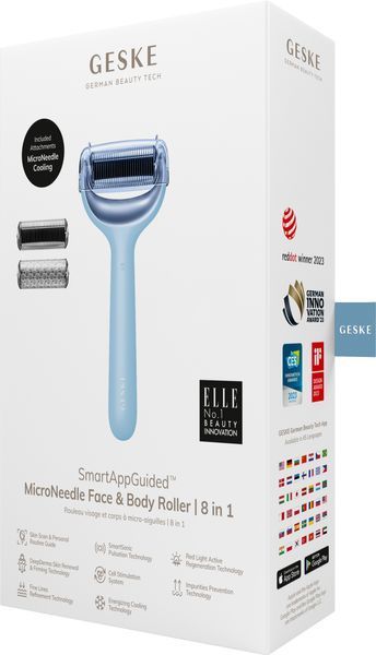 Электронный роллер для лица и тела с микроиглами GESKE MicroNeedle Face&Body Roller 8в1 aquamarine HB0204 фото