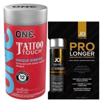 Набор из ONE Tattoo Touch Pack 12 шт + Пролонгатор JO Prolonger Spray with Lidocaine (60 мл) SOS9449 фото