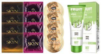 Комплект: Лубрикант OLO со вкусом яблока (120 мл) + 8 шт. SKYN + 4 шт. ONE 𝐕𝐀𝐍𝐈𝐒𝐇 SOS10733 фото