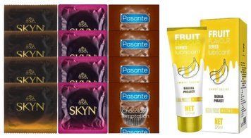 Комплект: Лубрикант OLO Banana (120мл) +8 шт. SKYN+4 шт. Pasante Chocolate SOS10485 фото